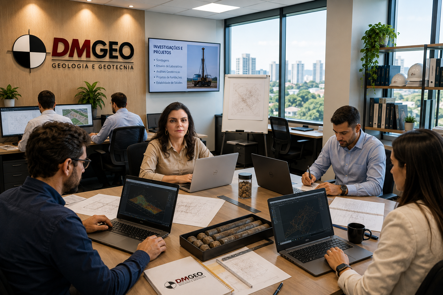 Equipe da DMGEO trabalhando na sede administrativa